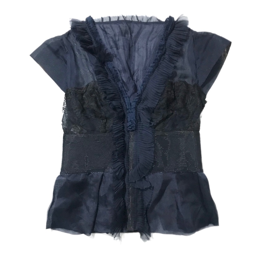 Alberta Ferretti Navy Blue Silk Blouse Top size 6